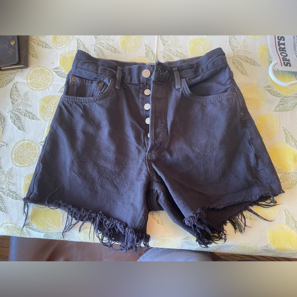 Agolde “Reese” Black Frayed Jean Shorts